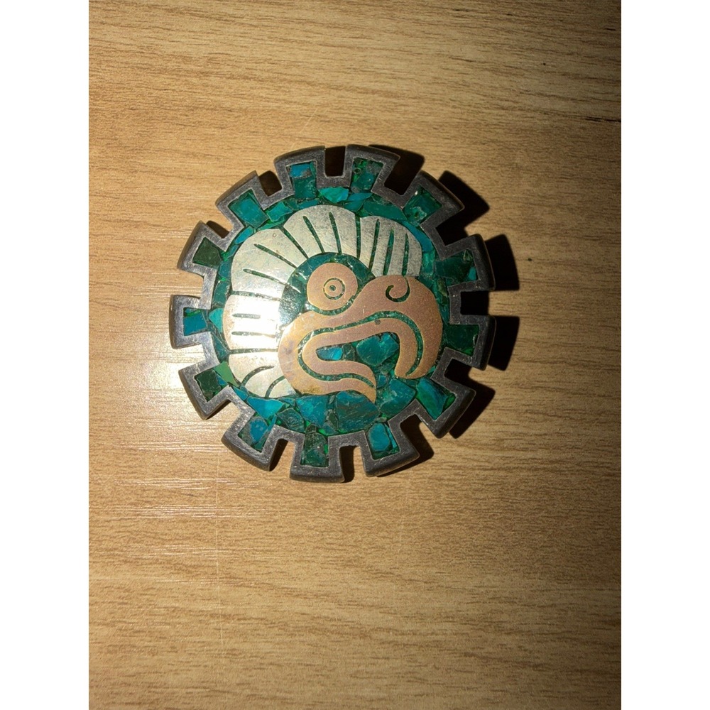 Mexico Taxco 925 Silver 1970s Pin Necklace 17g Inca Signed Eagle Mark 2"